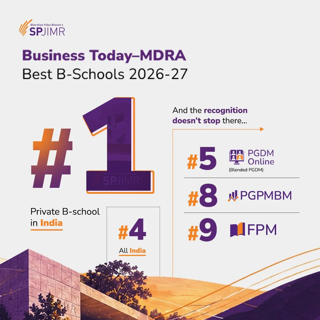 SPJIMR #1 private B-school in Business Today–MDRA 2026–27 rankings