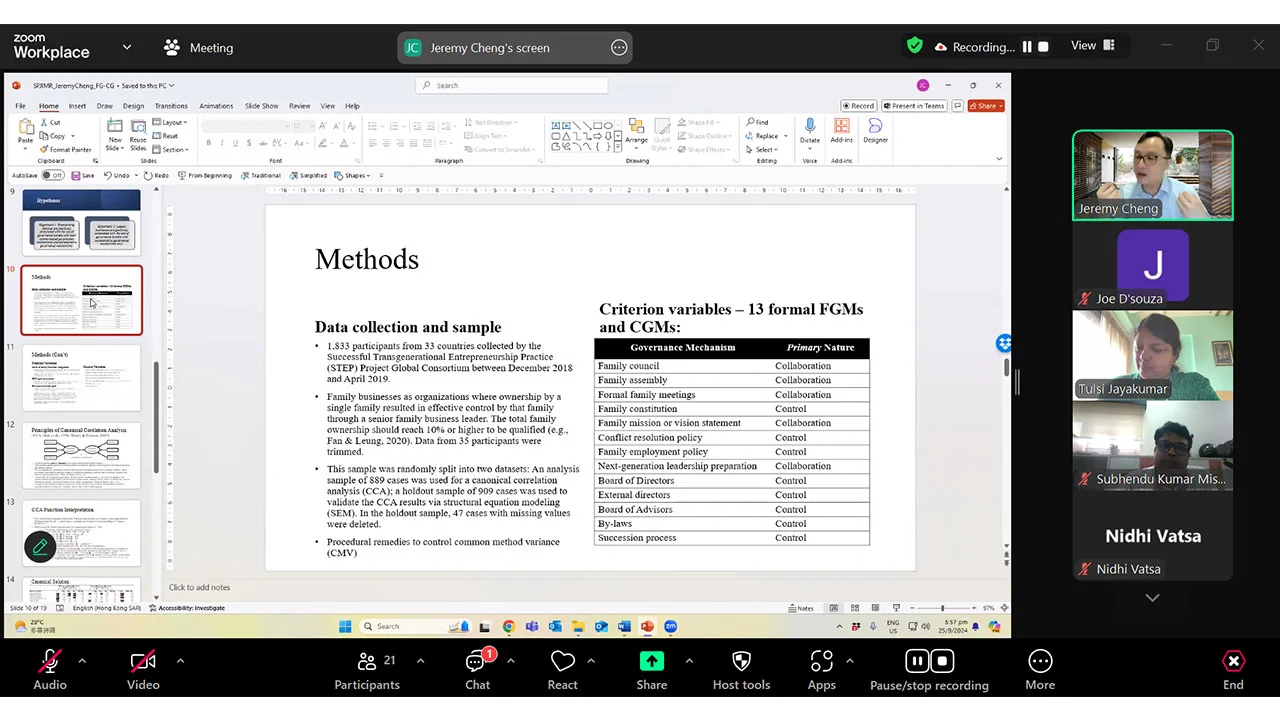 Family Business and Entrepreneurship Research Presentation Series with Dr. Jeremy Cheng.