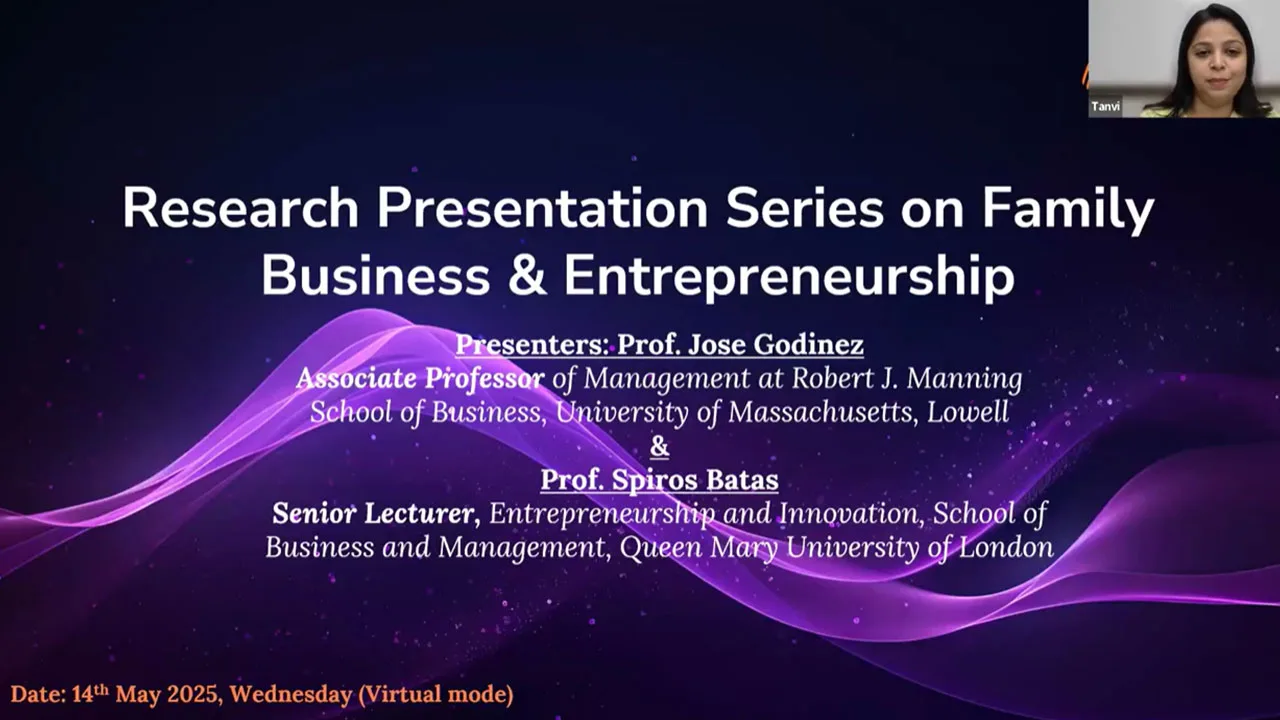 Family Business and Entrepreneurship Research Presentation series with Dr. Spiros Batas and Dr. Jose R. Godinez.