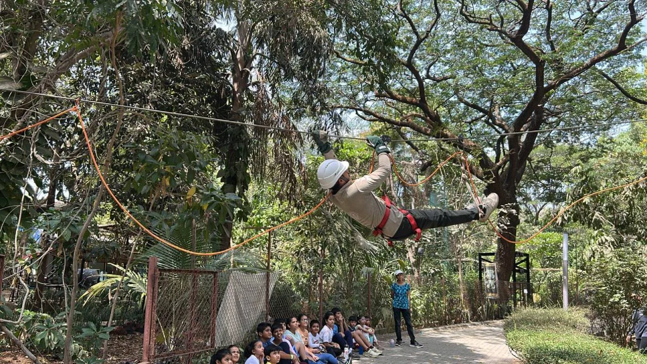 Campers enjoying zip lining during the five-day summer camp at SPJIMR.