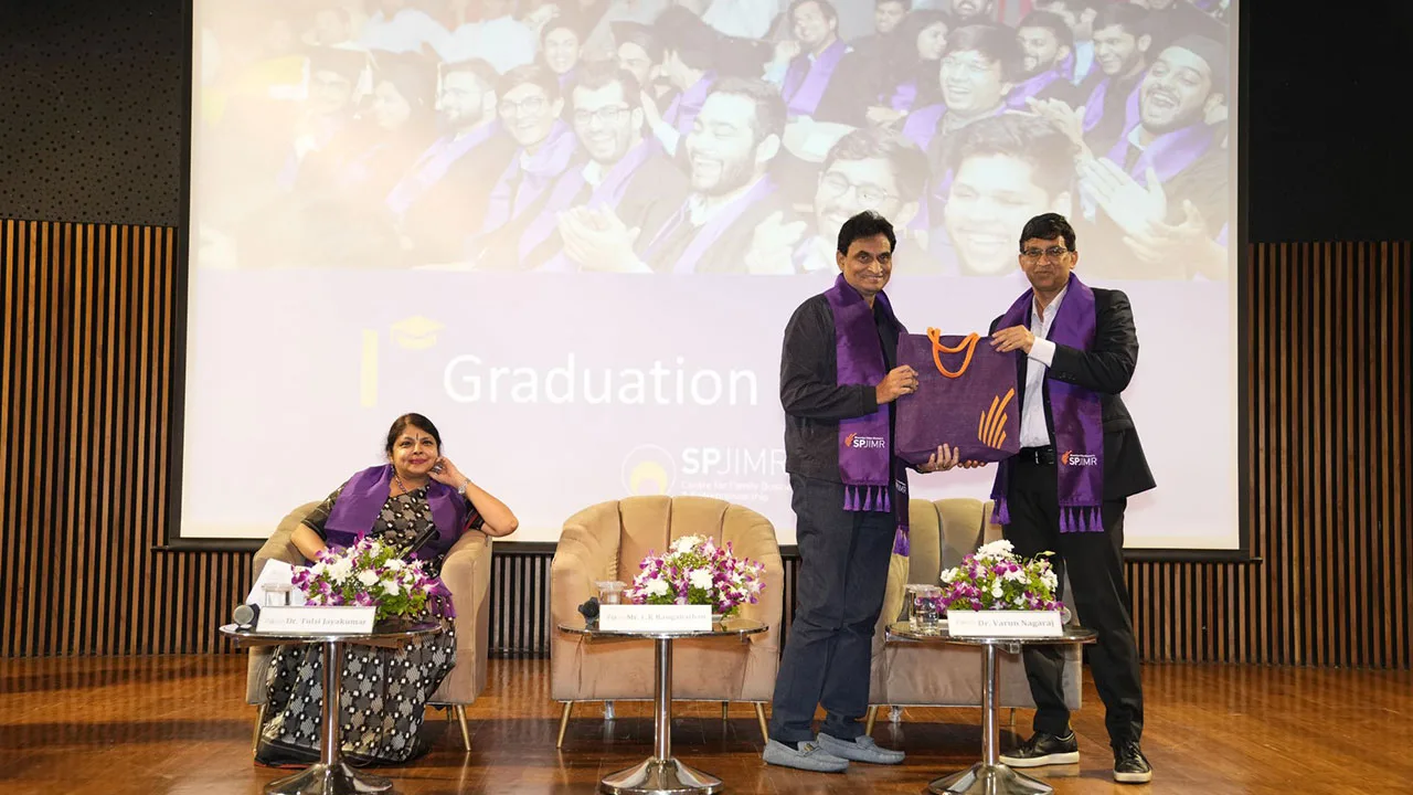The chief guest, Mr. C.K. Ranganathan, with SPJIMR Dean Varun and Prof. Tulsi.