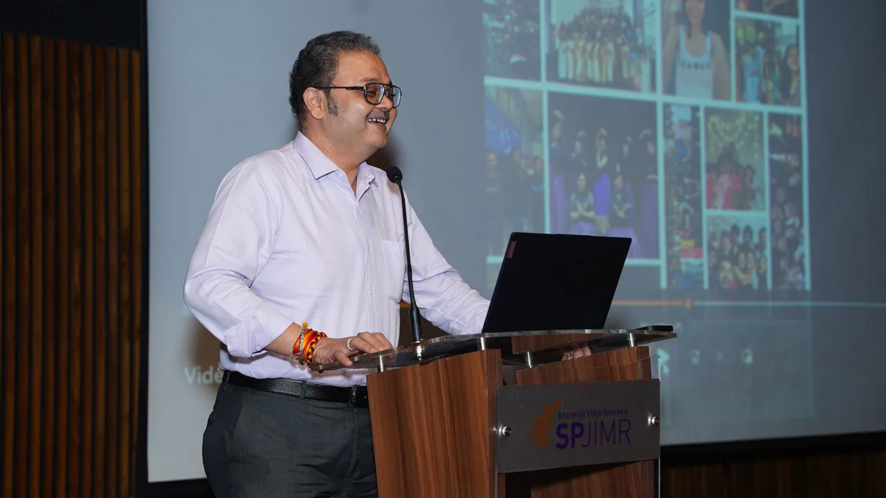 Prof. Anshul Verma speaking at the PGPM batch 21 farewell at SPJIMR.