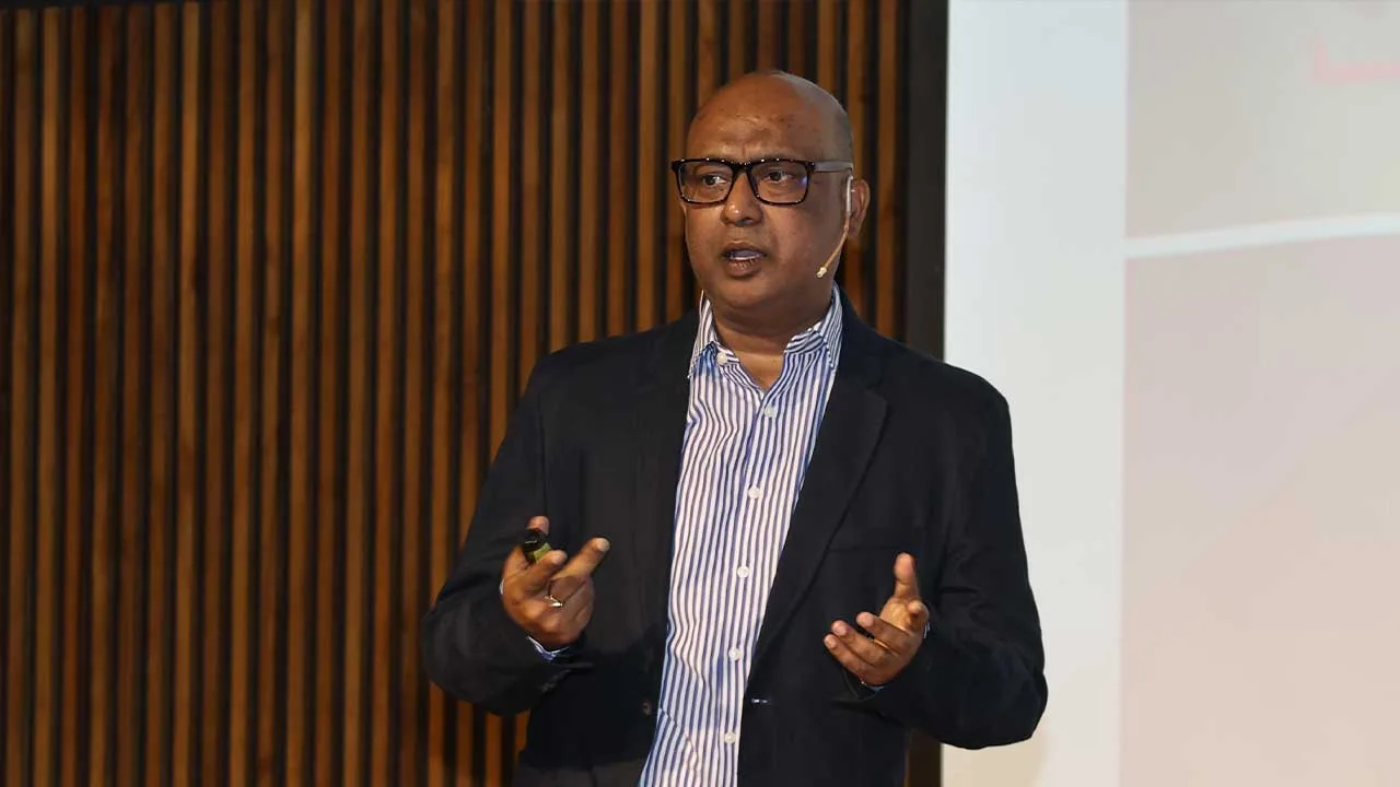 Pinaki Laskar, AI researcher and ethicist, presenting on responsible and energy-conscious AI at SParc 2026, SPJIMR