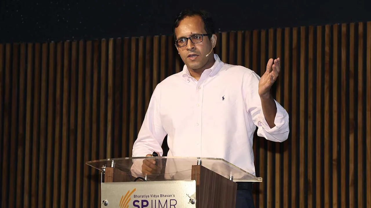 Manas Rath, Founder of LEAP Cities, speaking on sustainable urban systems at SParc 2026, hosted by SPJIMR.