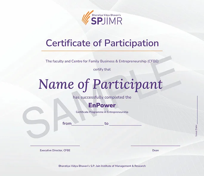 Sample EnPower Certificate Programme in Entrepreneurship certificate