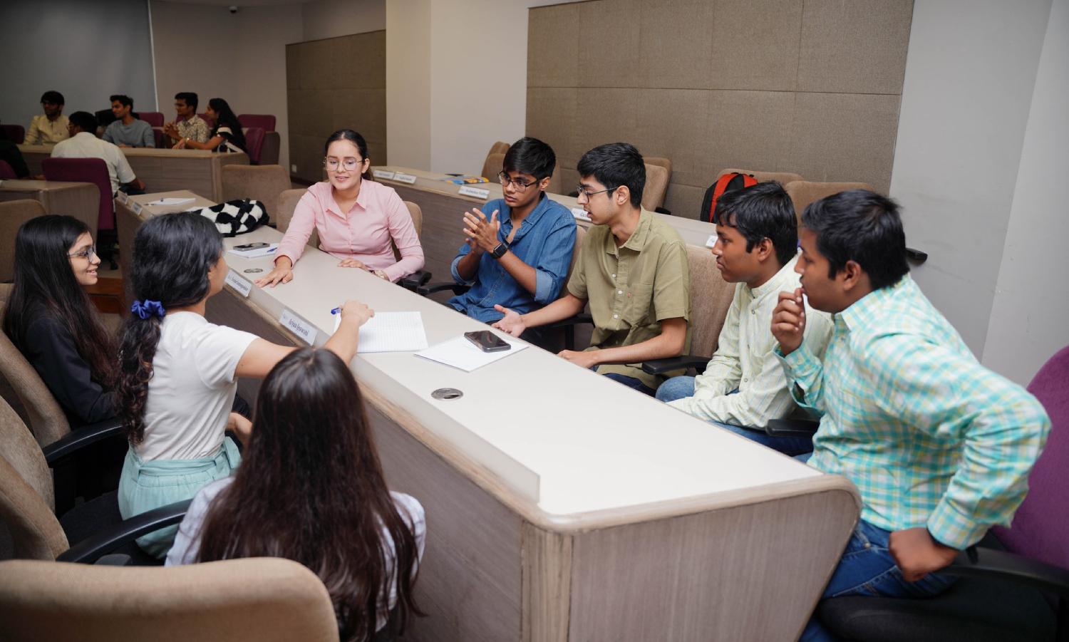 Entrepreneurship students at SPJIMR discussing business ideas and start-up skills
