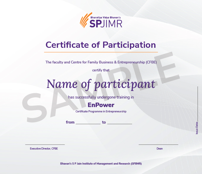 Sample EnPower Certificate Programme in Entrepreneurship certificate